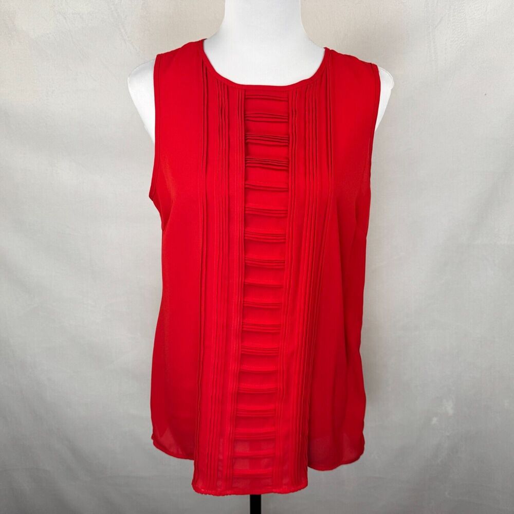 Vince Camuto Ladies Pleated Tank Top Sz S Red Round Neck Sleeveless keyhole